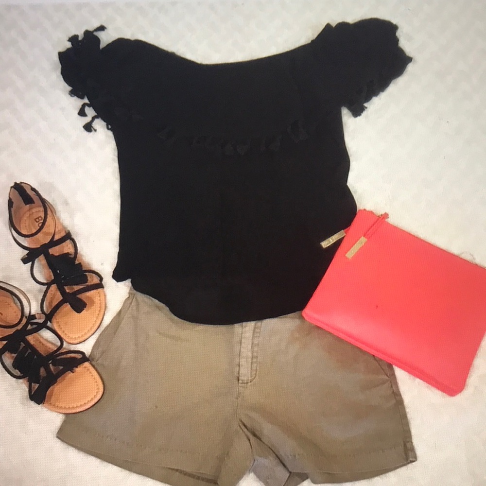 Micheal Stars Off Shoulder Top With Ruffle pompon